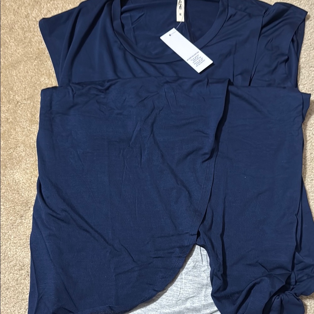Maternity Dress - Navy Blue Asymmetrical Cut Out